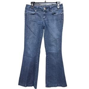 American Rag Flared Jeans Junior‎ 5 Short Dark Blue Denim Low Rise Whiskered Y2K